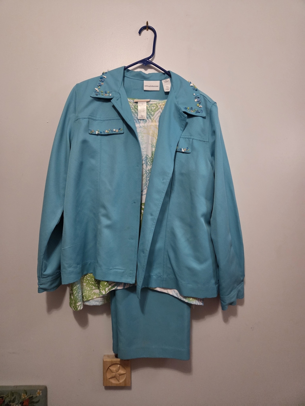 Alfred Dunner Teal Jacket with Beaded Trim